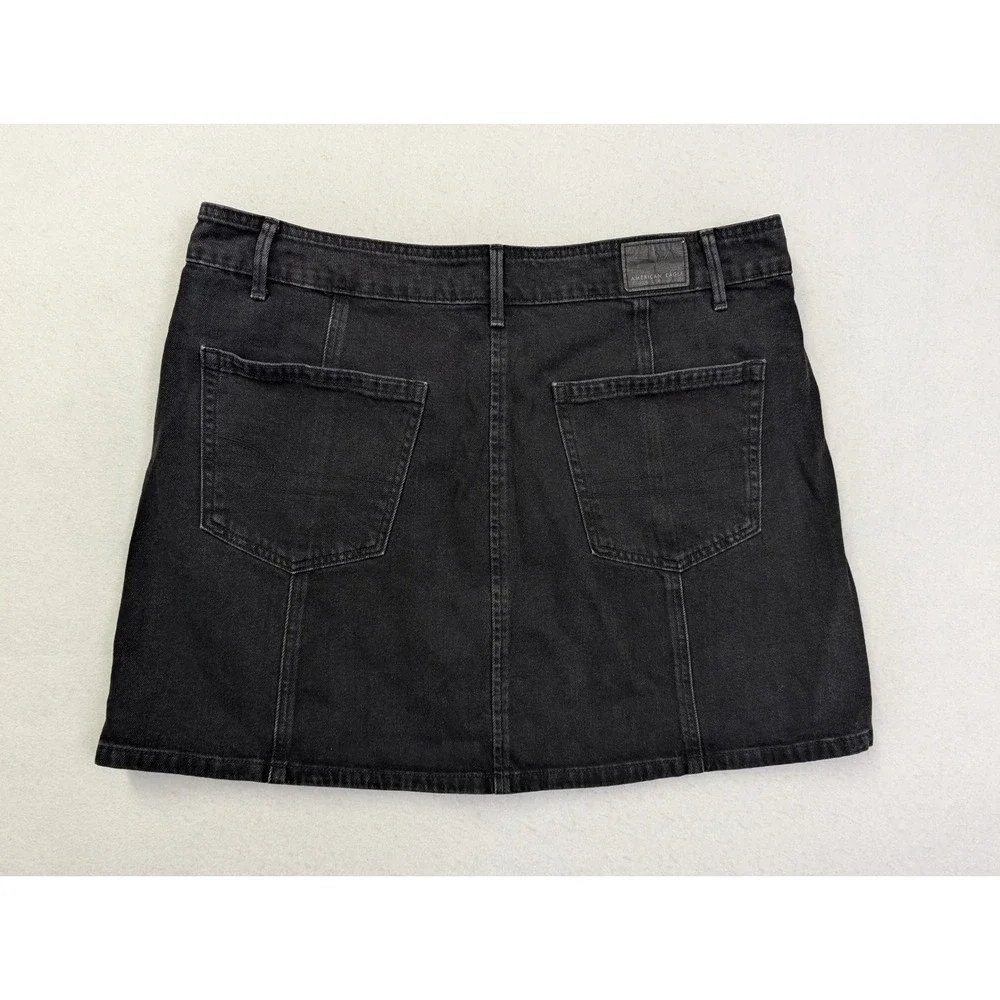 American Eagle Womens Denim Mini Skirt Sz 14 Button Front Black - Picture 2 of 8